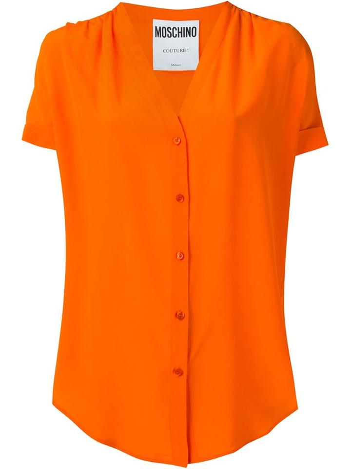 Moschino V-neck Top, Women's, Size: 44, Yellow/orange, Silk