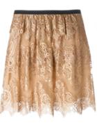 Burberry Prorsum Frayed Lace Overlay Skirt