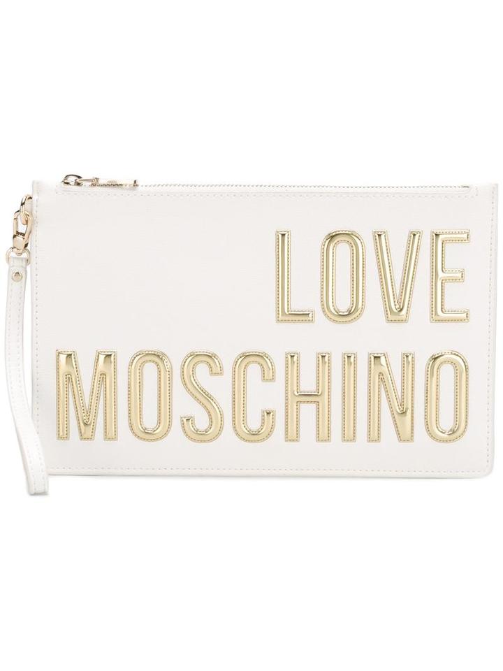 Love Moschino Metallic Logo Zipped Clutch, Women's, Leather