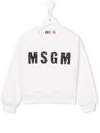 Msgm Kids Sequinned Logo Sweatshirt, Girl's, Size: 12 Yrs, White