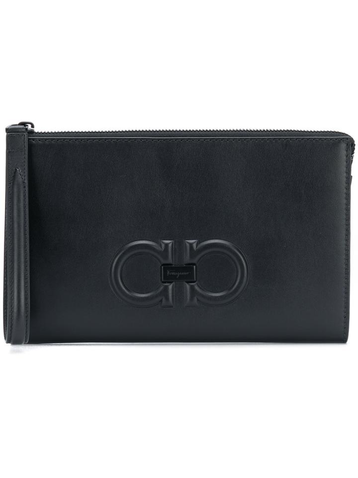 Salvatore Ferragamo Textured Gancio Clutch - Black