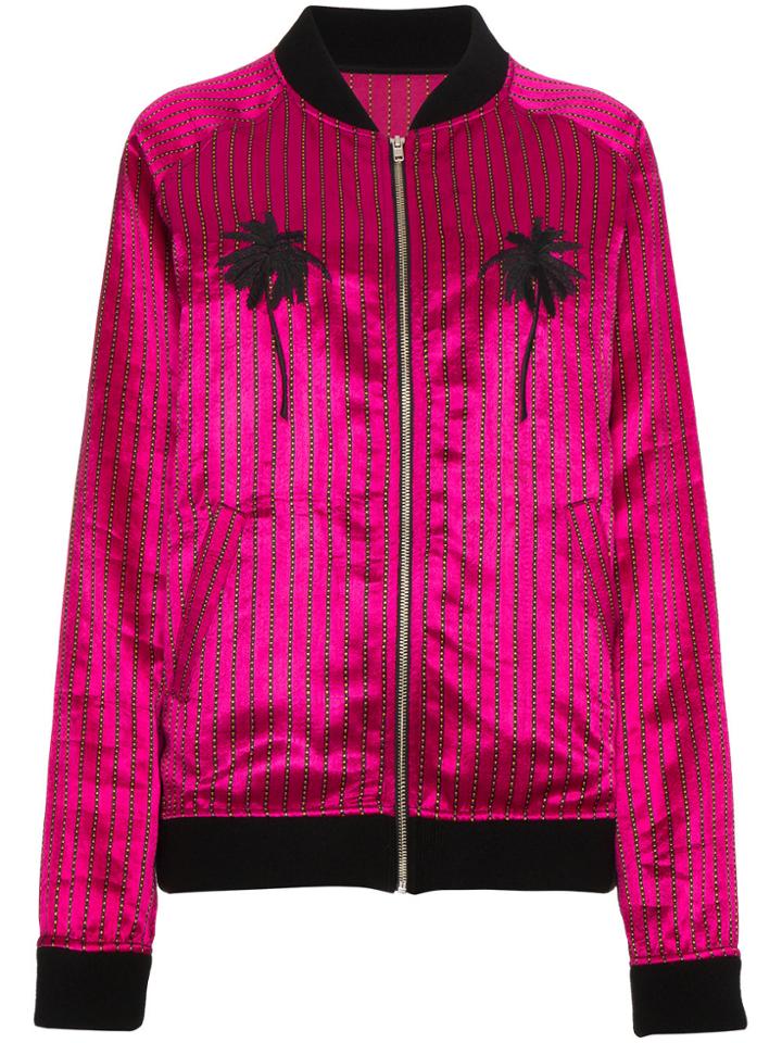 The Elder Statesman Silk Multi Stripe Bomber Jacket - Pink & Purple