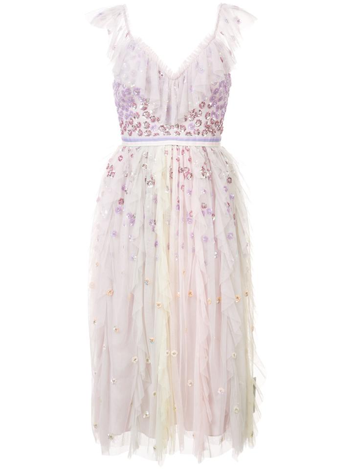 Needle & Thread Fringed Tulle Dress - Pink & Purple