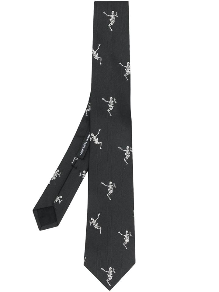 Alexander Mcqueen Dancing Skull Embroidered Tie - Black