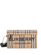 Burberry Logo Print Icon Stripe Nylon Zip Pouch - Neutrals