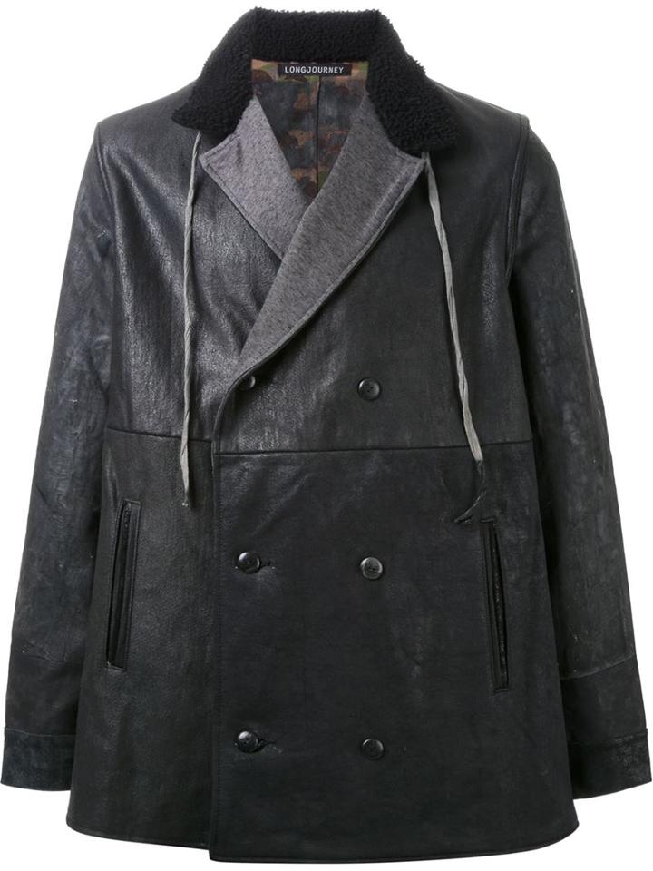 Longjourney Paneled Peacoat, Men's, Size: Xl, Black, Leather/cotton/polyamide
