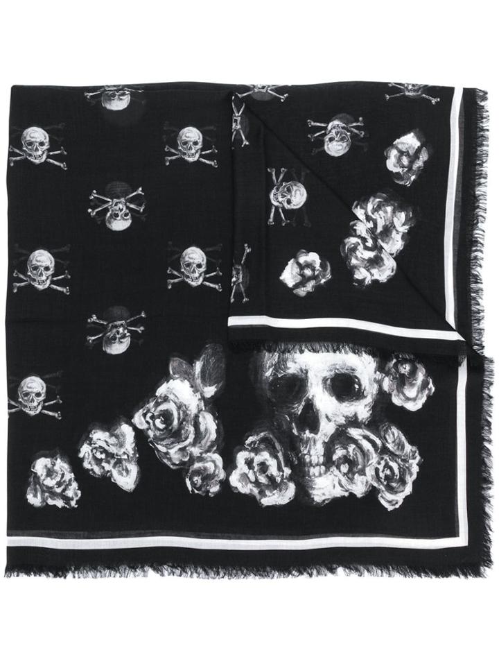 Alexander Mcqueen Skull Rose Scarf - Black