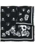 Alexander Mcqueen Skull Rose Scarf - Black