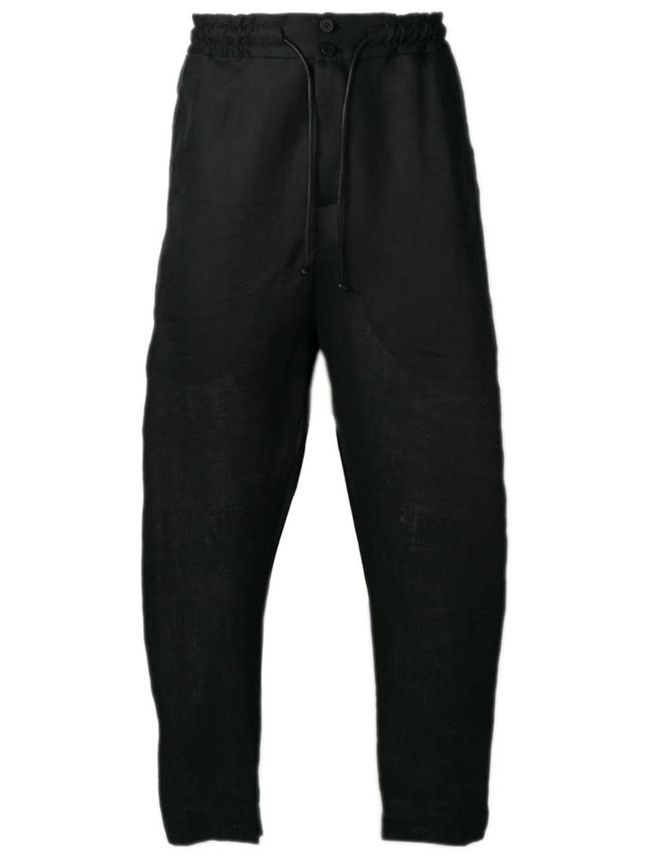 Isabel Benenato Black Linen Track Pants