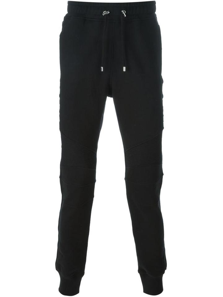 Balmain Biker Track Trousers, Men's, Size: Medium, Black, Cotton