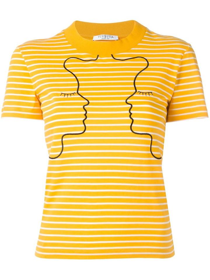 Vivetta Embroidered Striped T-shirt, Women's, Size: 44, Yellow/orange, Cotton