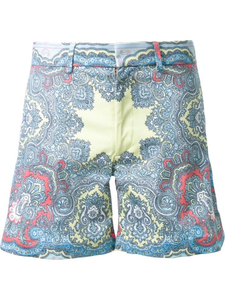 Dresscamp Paisley Print Shorts, Men's, Size: 46, Blue, Cotton/polyurethane/lyocell