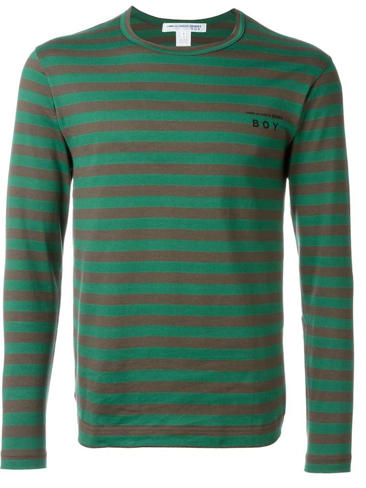 Comme Des Garçons Shirt Striped Longsleeved T-shirt, Men's, Size: M, Green, Cotton