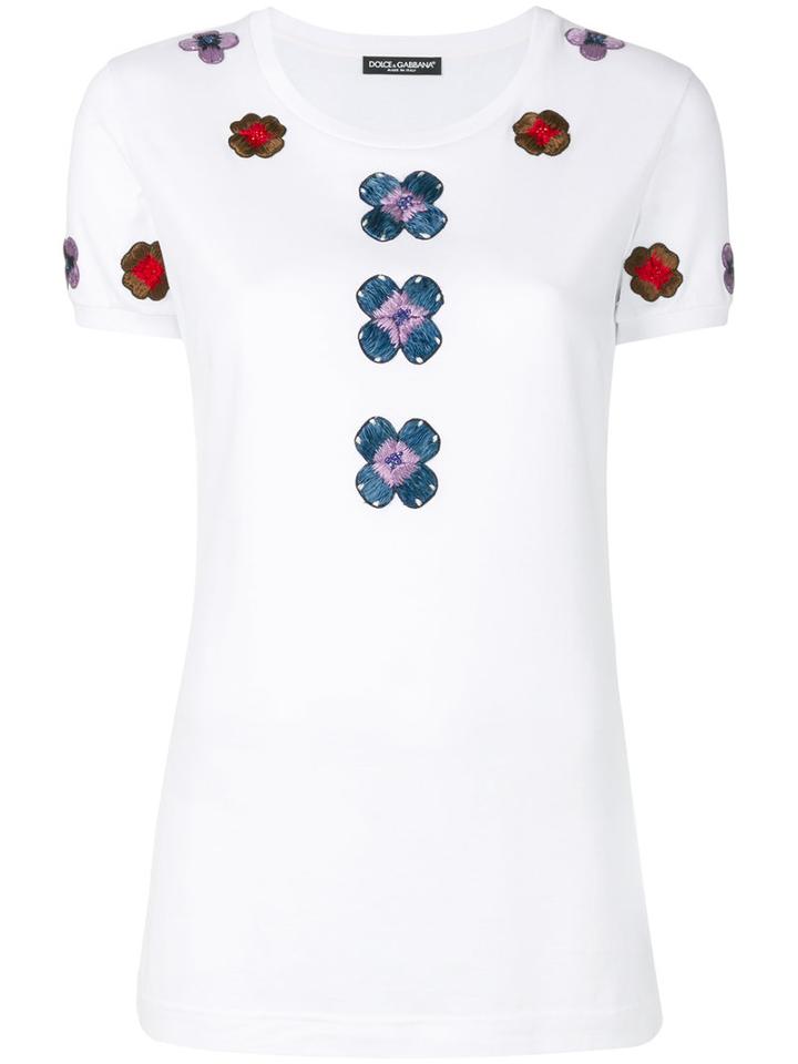 Dolce & Gabbana - Flower Embroidered T-shirt - Women - Silk/cotton/viscose - 42, White, Silk/cotton/viscose