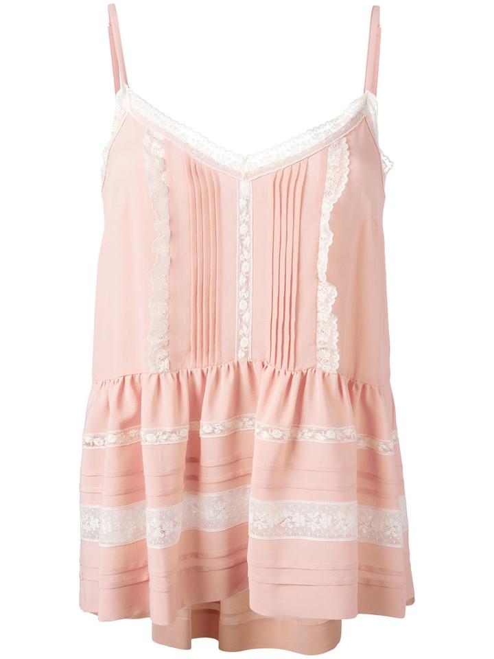 P.a.r.o.s.h. Ruffled Trim Pleated Cami Top, Women's, Size: Xs, Pink/purple, Cotton/polyamide/acetate/silk