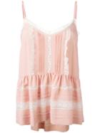 P.a.r.o.s.h. Ruffled Trim Pleated Cami Top, Women's, Size: Xs, Pink/purple, Cotton/polyamide/acetate/silk