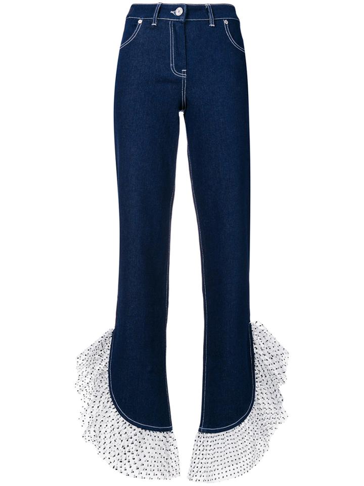 House Of Holland Polka Dot Ruffled Hem Jeans - Blue