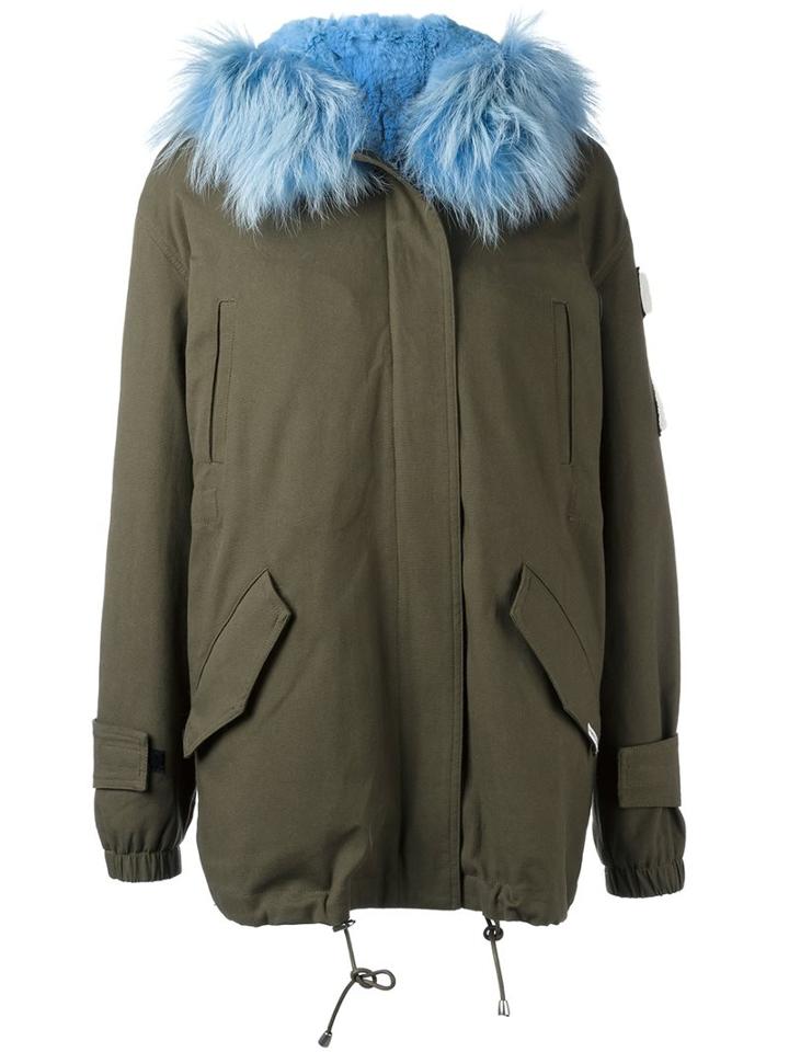 Forte Couture Fur Trim Parka, Women's, Size: 38, Green, Cotton/rabbit Fur/sheep Skin/shearling/racoon Fur