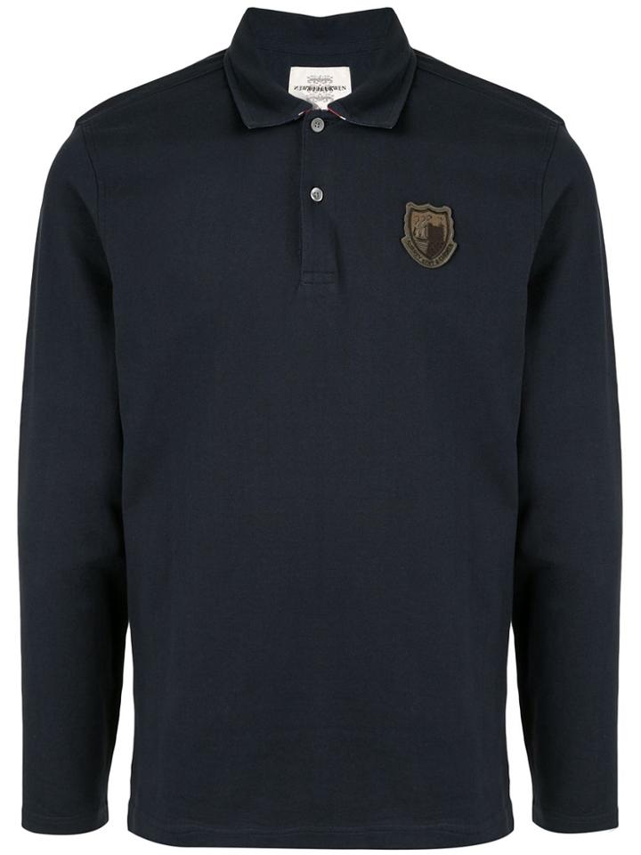 Kent & Curwen Logo Crest Longsleeved Polo Shirt - Blue