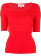 Carven Open Knit Shortsleeved Top, Women's, Size: Large, Red, Elastodiene/nylon/wool