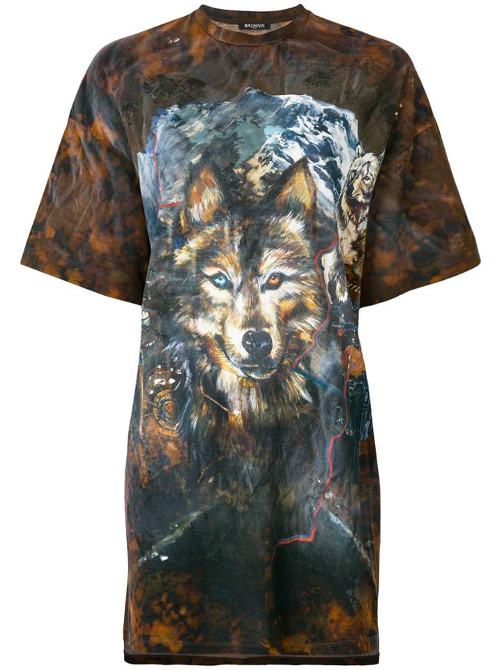 Balmain Wolf Print T-shirt - Brown