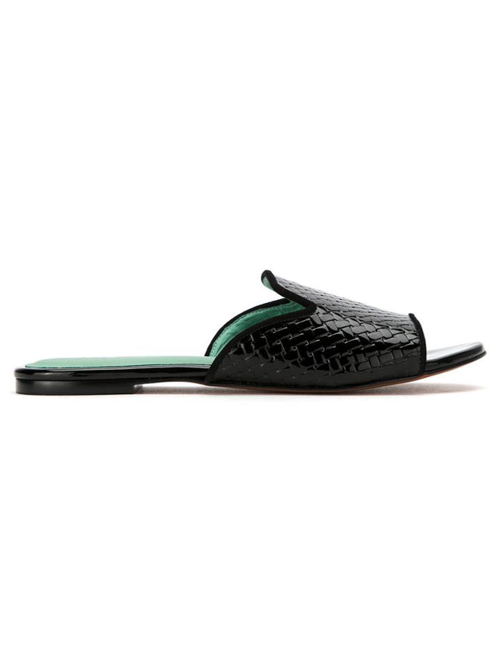 Blue Bird Shoes Patent Leather Woven Mules - Black