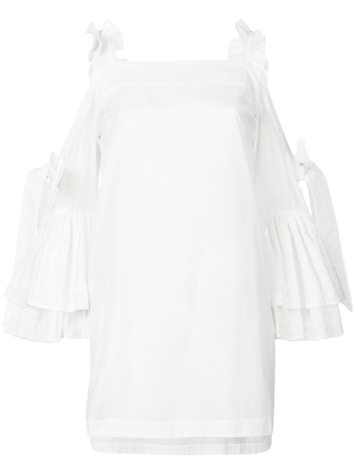 Teija Cold-shoulder Ruffled Blouse - White