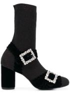 Suecomma Bonnie Ankle Strap Sock Boots - Black