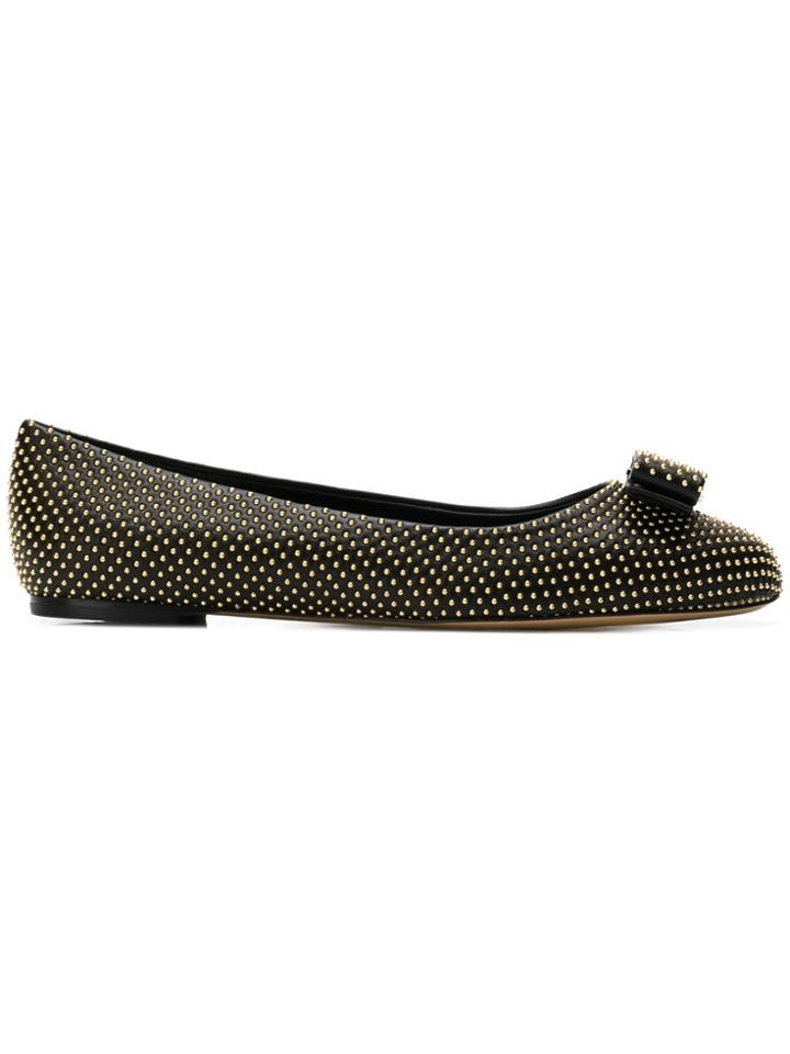 Salvatore Ferragamo Studded Ballerina Shoes - Black