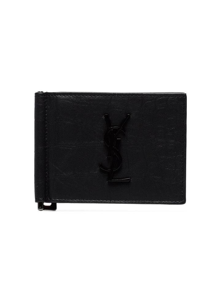 Saint Laurent Black Leather Money Clip Wallet