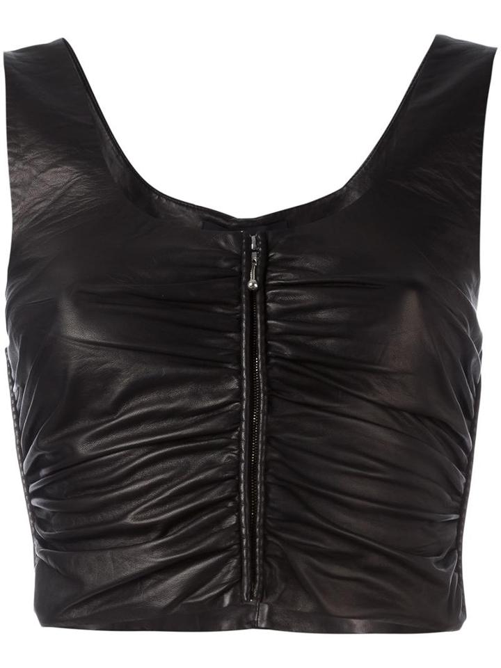 Alexander Wang Ruched Cropped Top, Women's, Size: 4, Black, Silk/lamb Skin
