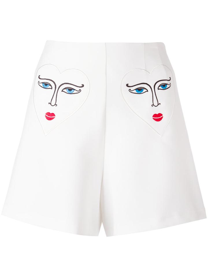Vivetta Embroidered Heart Shorts, Women's, Size: 42, White, Polyester/cotton/spandex/elastane/viscose
