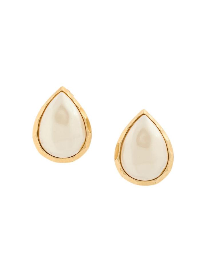 Yves Saint Laurent Vintage 1980's Teardrop Shaped Pearl Earrings -