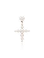 Sophie Bille Brahe 14kt Gold Fellini Pearl Cross Earrings - White