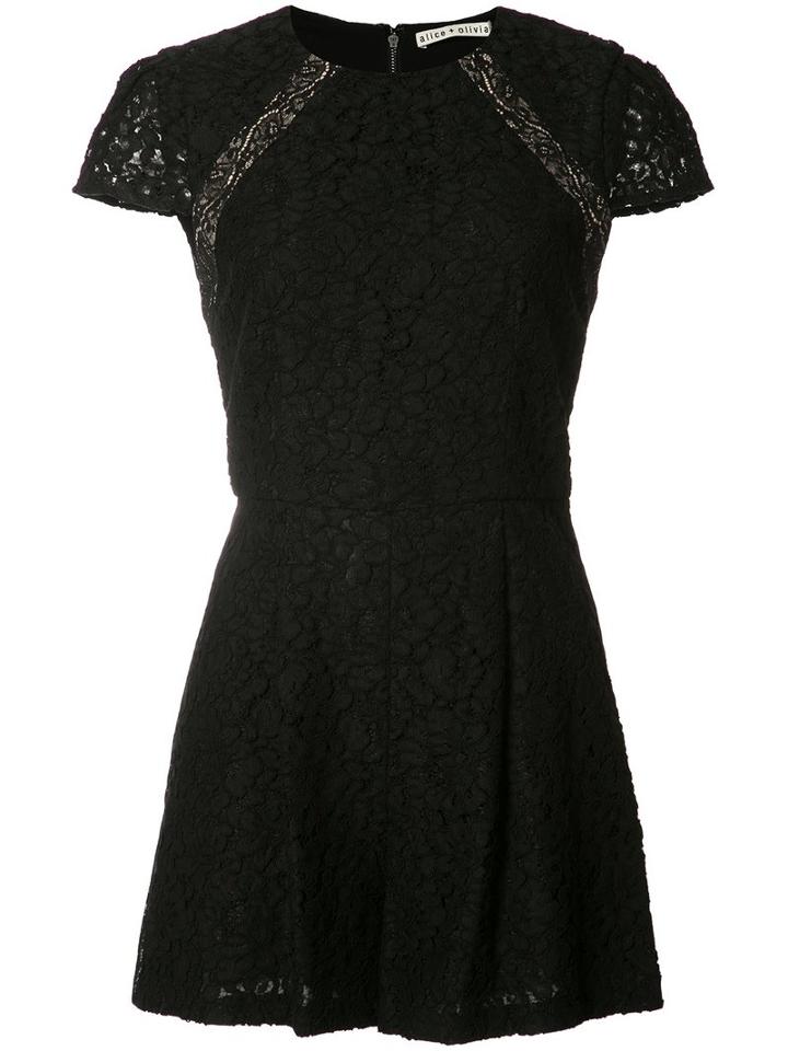 Alice+olivia Floral Lace Playsuit, Women's, Size: 4, Black, Viscose/cotton/nylon/spandex/elastane
