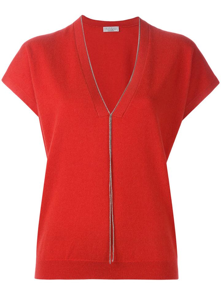 Brunello Cucinelli - Metallic Trim Cashmere Top - Women - Cashmere - S, Women's, Red, Cashmere
