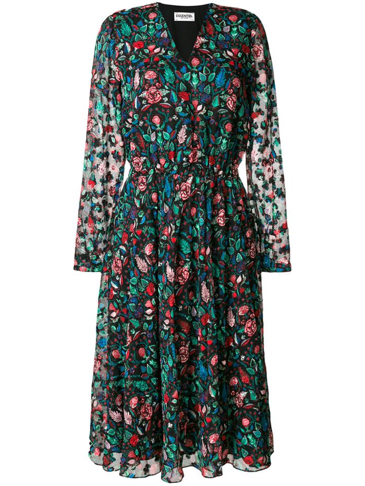 Essentiel Antwerp Sheer Sleeve Floral Dress - Black
