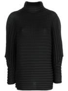 Issey Miyake Pleated Mock Neck Blouse - Black