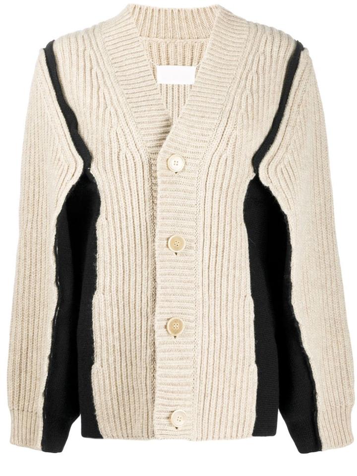 Maison Margiela Panelled Chunky Knit Cardigan - White