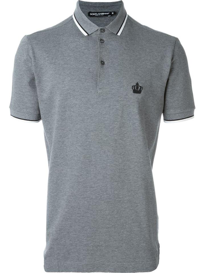 Dolce & Gabbana Embroidered Crown Polo Shirt, Men's, Size: 50, Grey, Cotton