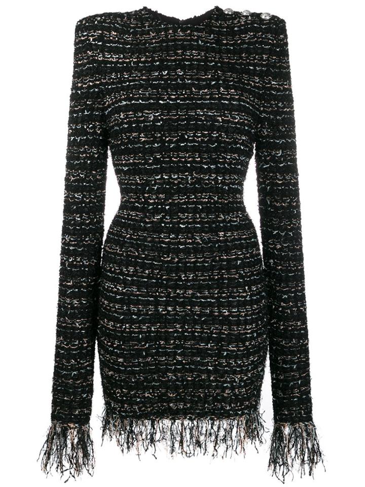 Balmain Tweed Frayed Edge Dress - Black