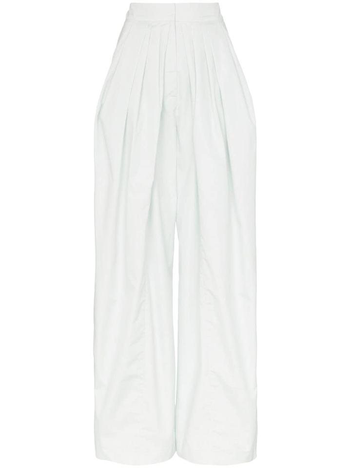 Vika Gazinskaya Banana Pleated High-waisted Cotton Trousers - Blue