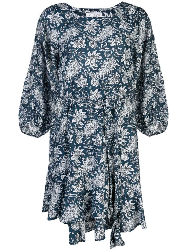 Apiece Apart Floral Bell Sleeve Dress - Blue