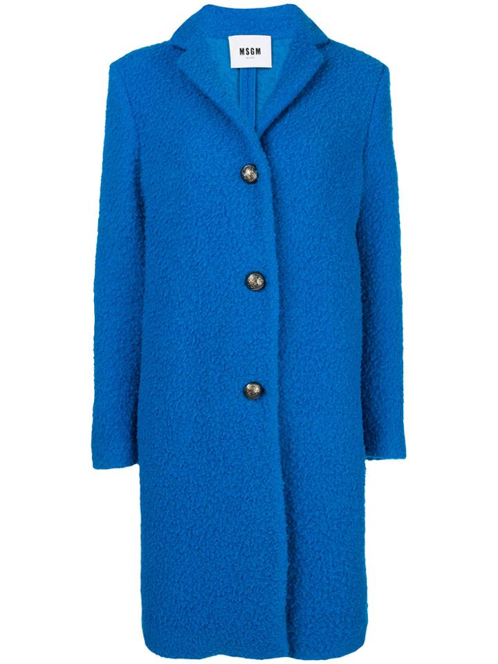 Msgm Textured Single Breast Coat - Blue