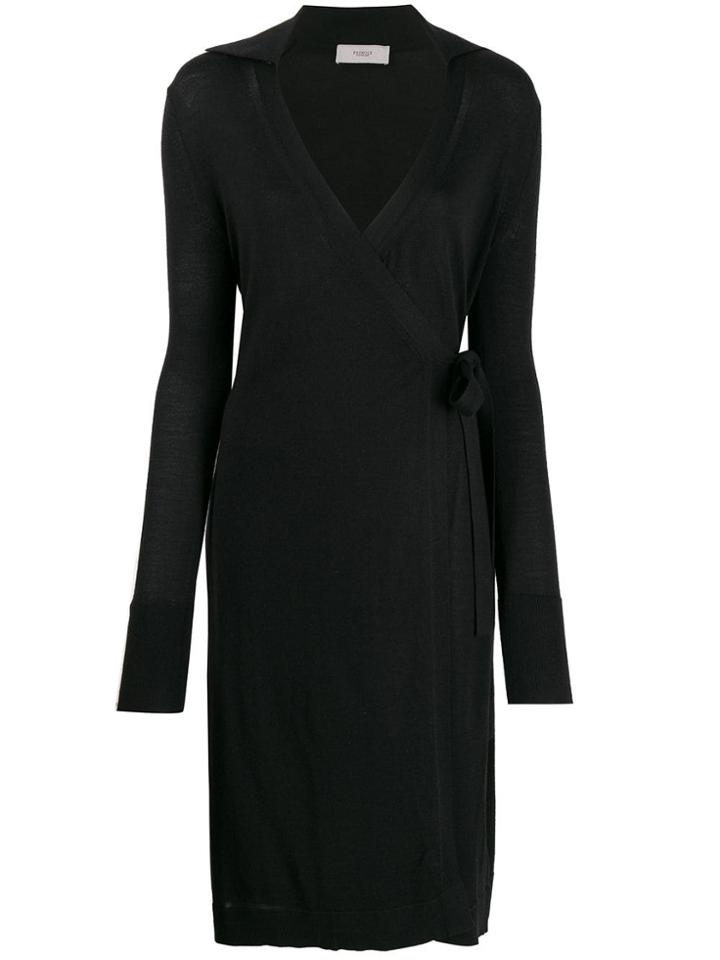 Pringle Of Scotland Wrap Style Midi Dress - Black