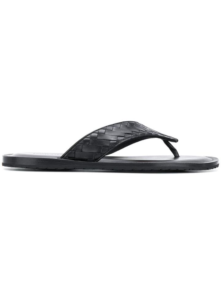 Bottega Veneta Nero Intrecciato Calf Sapa Flip Flop - Black