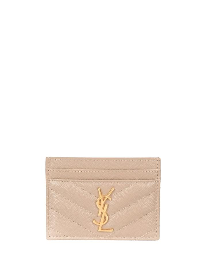 Saint Laurent Grain De Poudre Monogram Card Holder - Grey