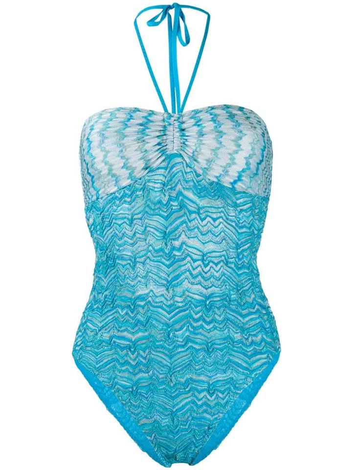 Missoni Mare Halterneck Embroidered Swimsuit - Blue