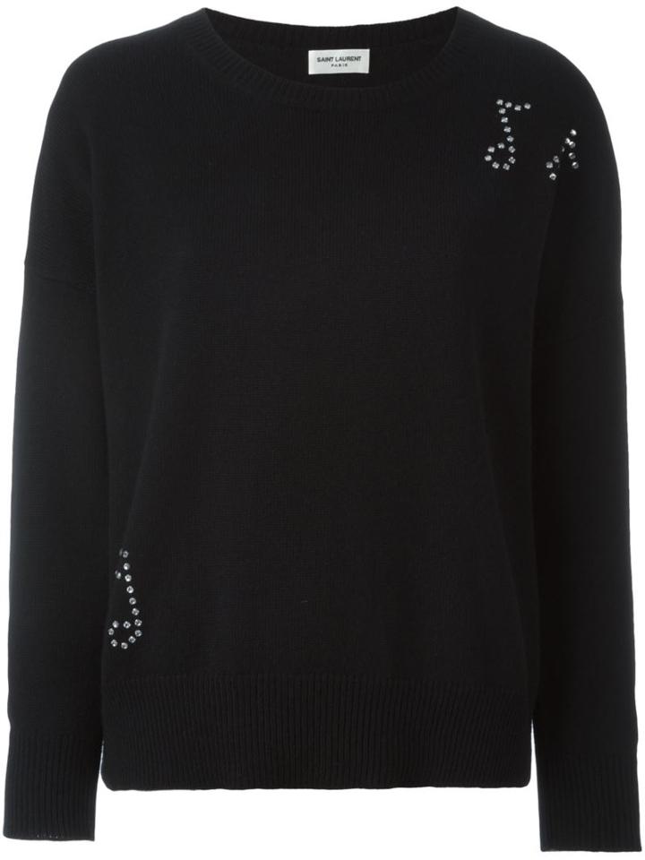 Saint Laurent Music Note Studded Jumper, Women's, Size: Medium, Black, Cashmere