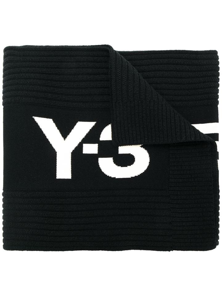Y-3 Tri-stripe Ribbed Knit Scarf - Black